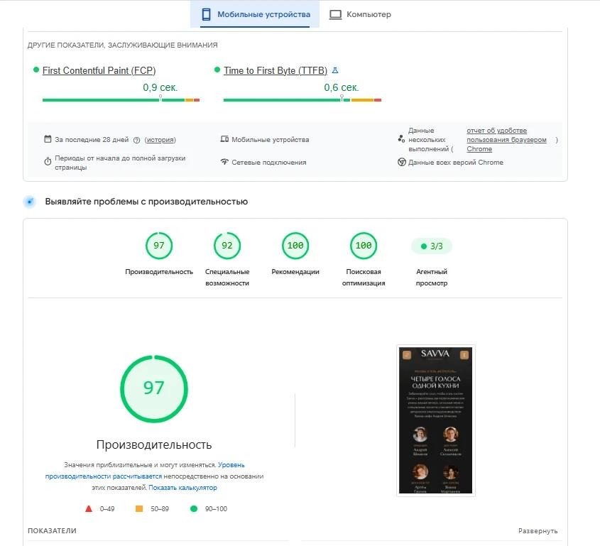 PageSpeed мобильные: 97